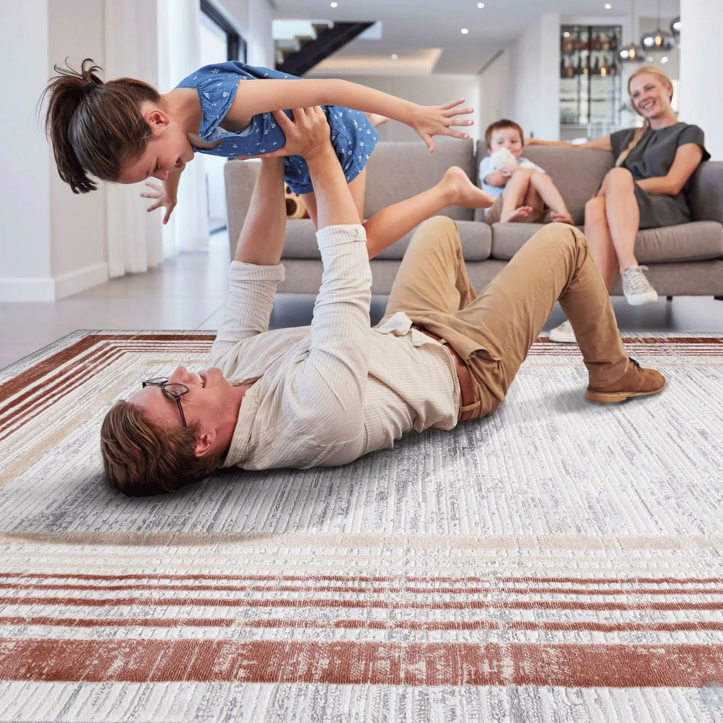Marfi Bordered Rug in Neutral Tones for Living