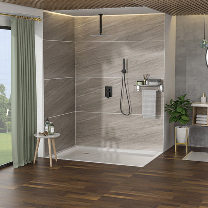 Dual Shower Head 16in ceiling-mount system gray finish with valve HouseOfZazla tiled wall on Tampa Home & Garden Store