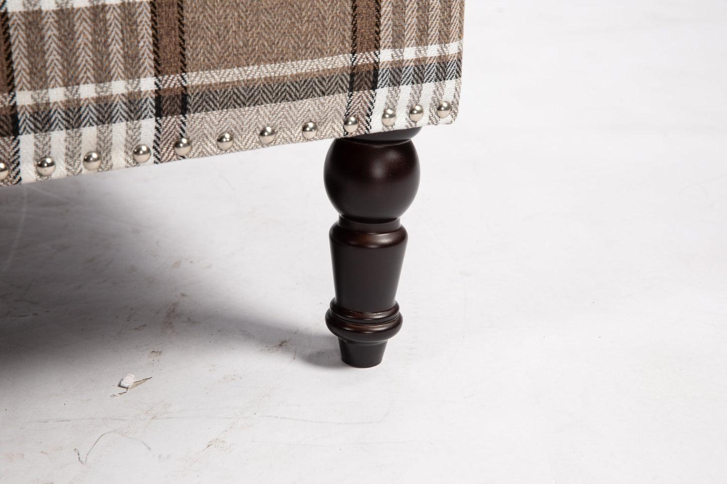 Upholstered Accent Chair brown plaid linen fabric with nailhead trim on Tampa Home & Garden Store