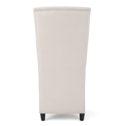 Upholstered dining chair with high back beige upholstery birch wood legs on Tampa Home & Garden Store