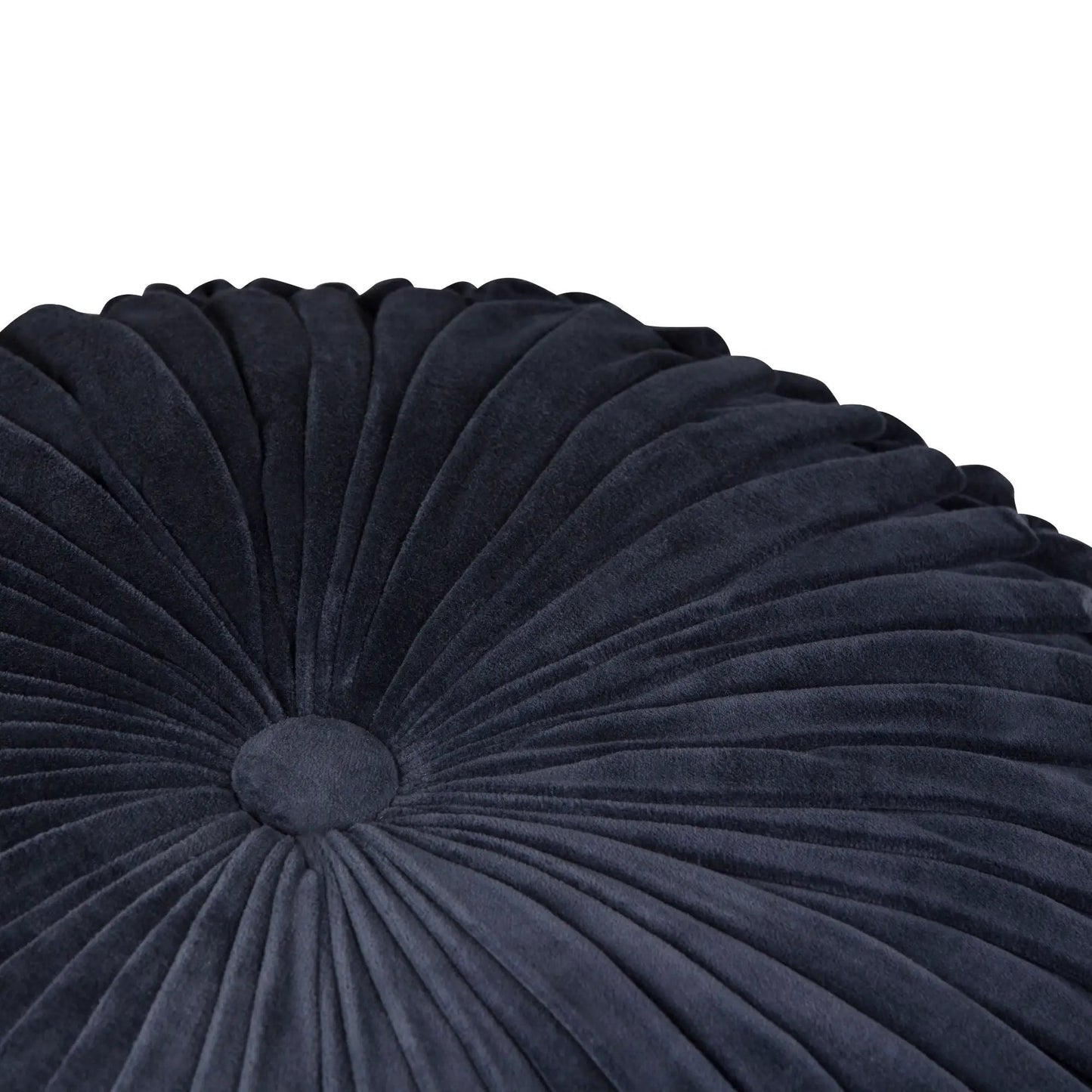Renee - Handcrafted Round Pouf, navy velvet with radiating pleats and central tuft on Tampa Home & Garden Store