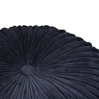 Renee - Handcrafted Round Pouf, navy velvet with radiating pleats and central tuft on Tampa Home & Garden Store