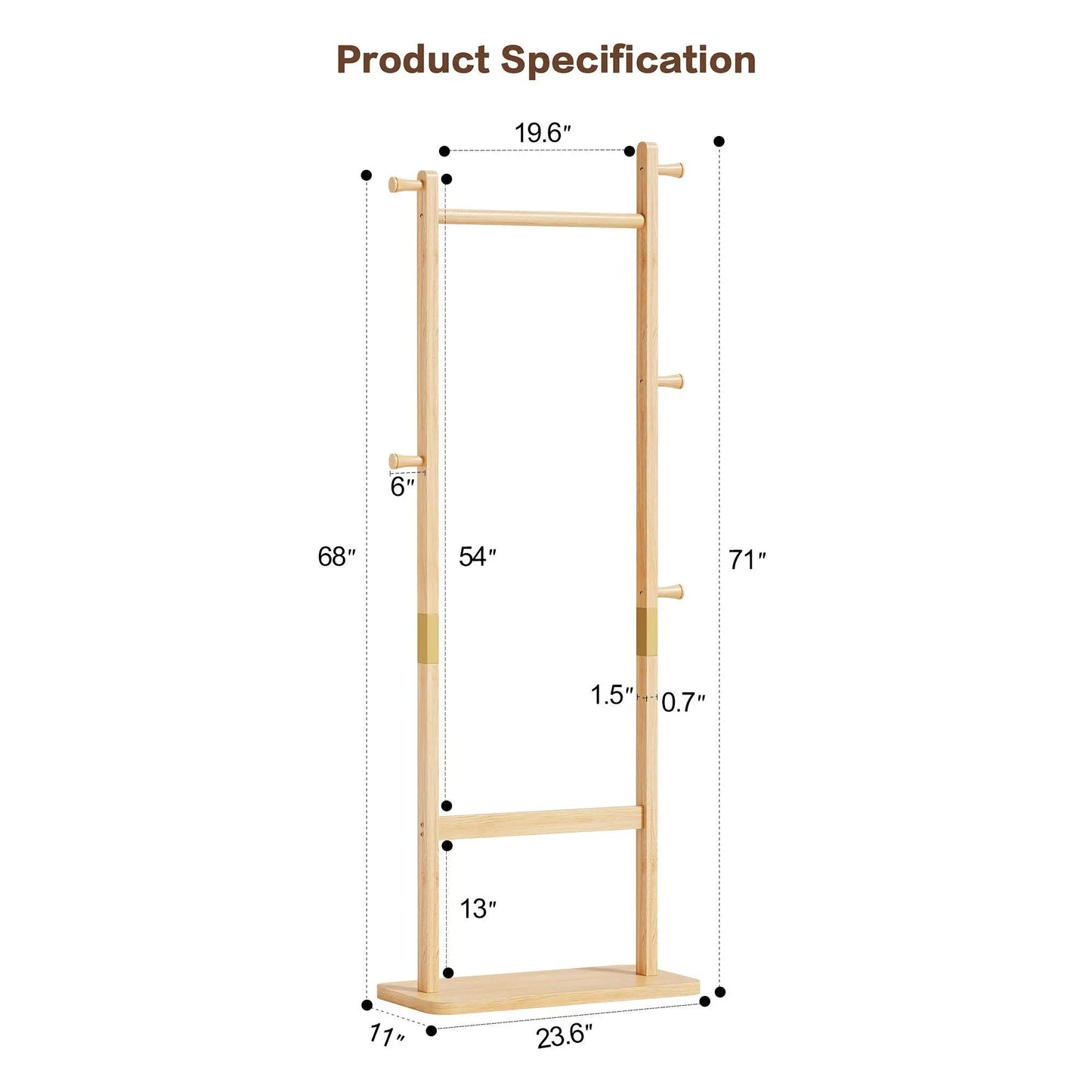 Solid Rubber Wood Hat Rack for Entryways