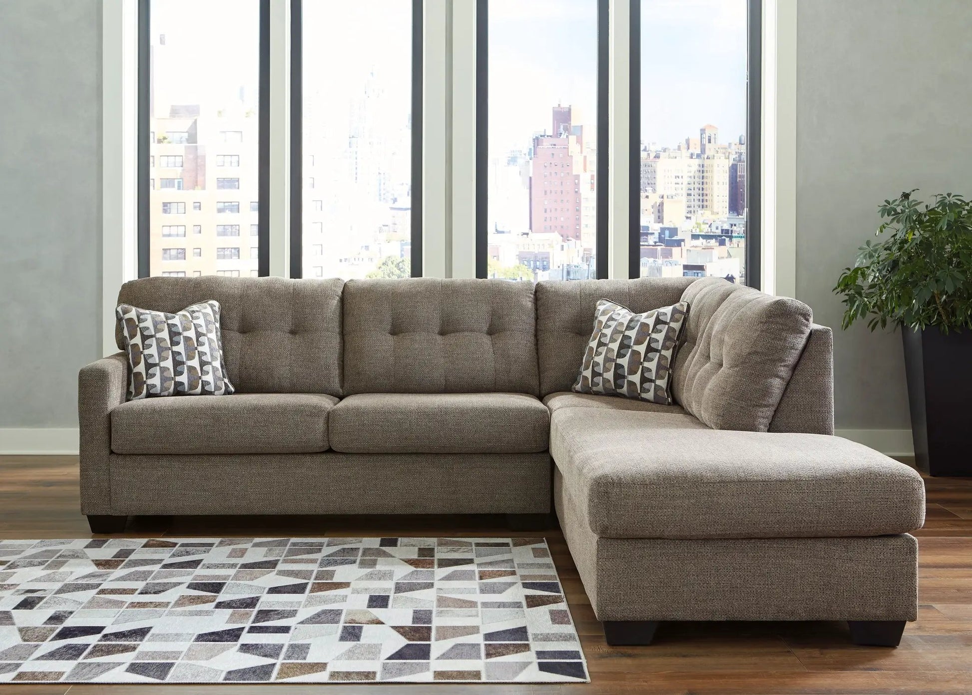 Mahoney Sectional sofa in beige fabric with chaise, stationary by Unique Piece Furniture on Tampa Home & Garden Store