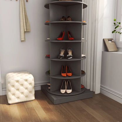 360 rotating shoe cabinet with 6 gray round shelves displaying multiple pairs of shoes on Tampa Home & Garden Store