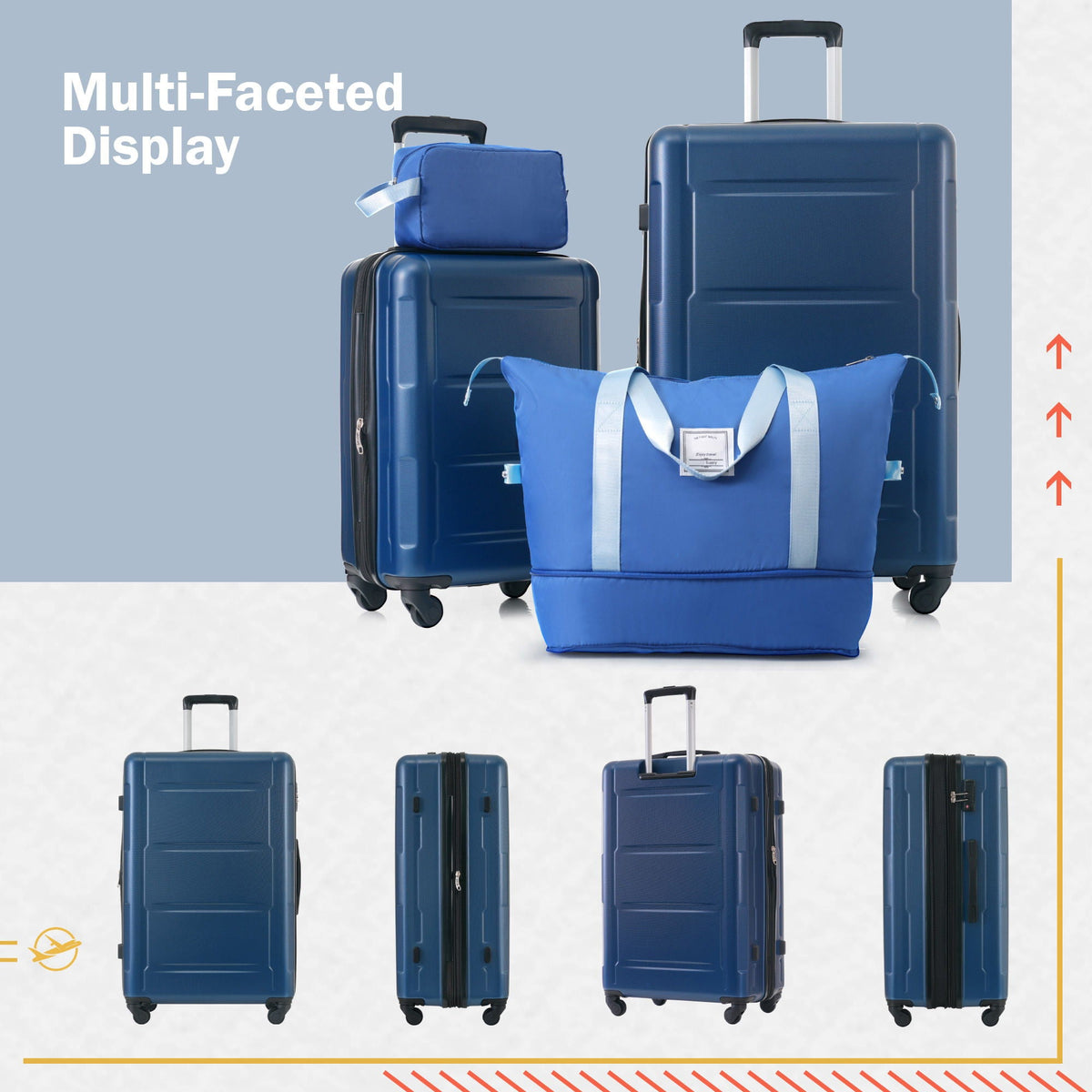 HouseOfZazla 2-piece blue ABS luggage set with expandable suitcases, spinner wheels, TSA lock on Tampa Home & Garden Store