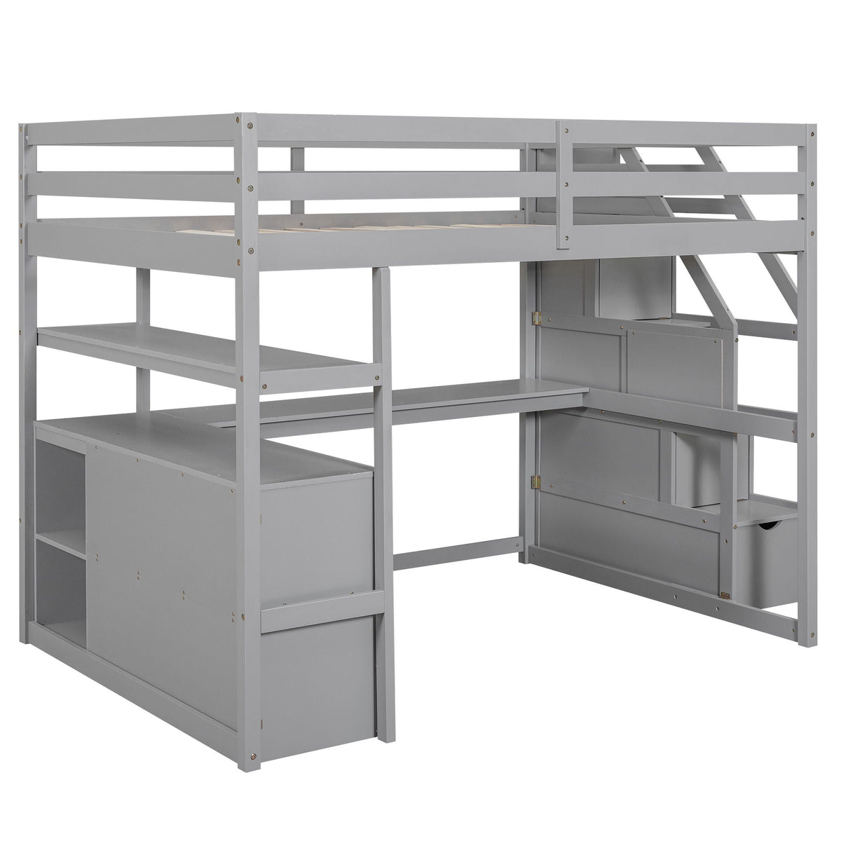 Loft bed with desk, shelves, storage staircase and 2 drawers in grey by HouseOfZazla on Tampa Home & Garden Store