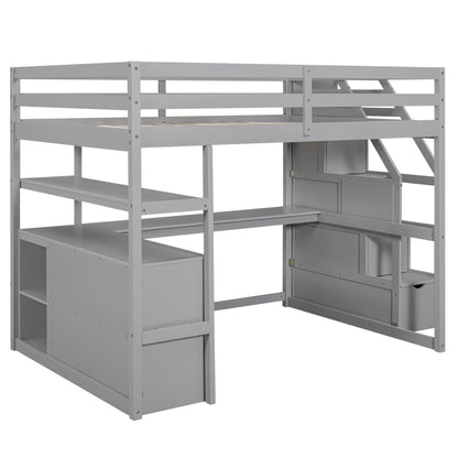 Loft bed with desk, shelves, storage staircase and 2 drawers in grey by HouseOfZazla on Tampa Home & Garden Store