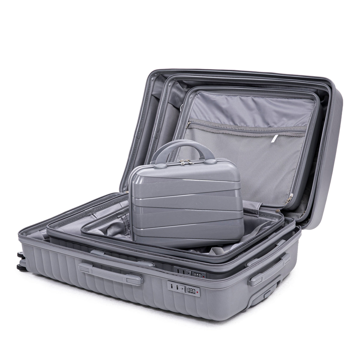 4-Piece PP Spinner Wheel Luggage Set with Cosmetic Case, light gray, HouseOfZazla on Tampa Home & Garden Store