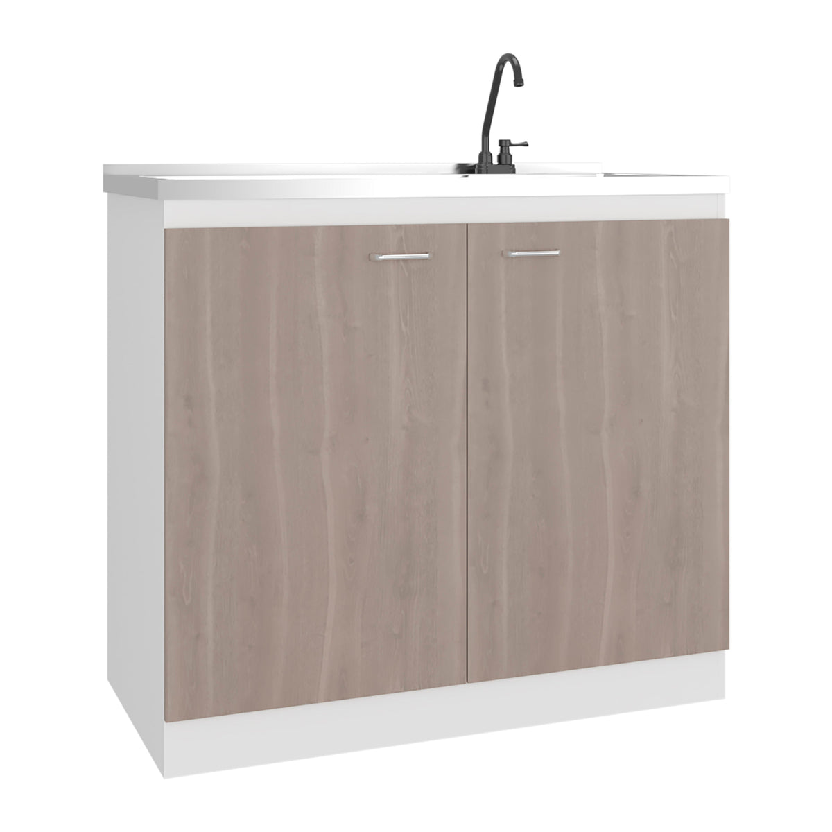 Salento Cabinet With Double Doors And Two Shelves, white countertop, black gooseneck faucet on Tampa Home & Garden Store