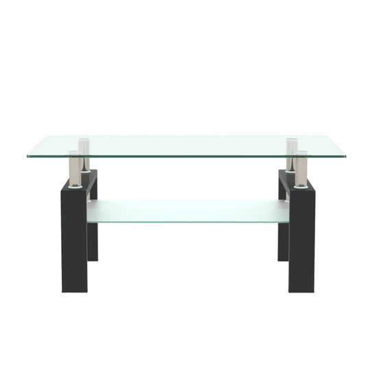 Rectangle Black Glass Coffee Table Clear Coffee Table Modern Side Center Tables for Living Room Living Room Furniture