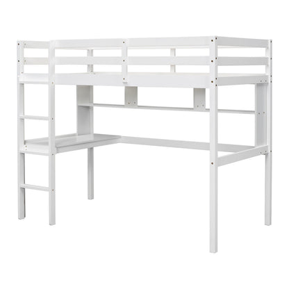 Twin Loft Bed with built-in desk and bookcase of three compartments, Guardrails and Ladder,White - Tampa Home & Garden Store