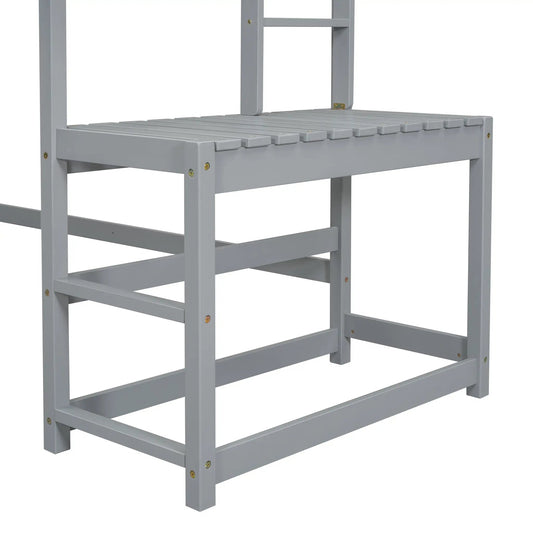Twin High Loft Bed with Ladders and Guardrails gray metal frame with slatted platform and ladder on Tampa Home & Garden Store