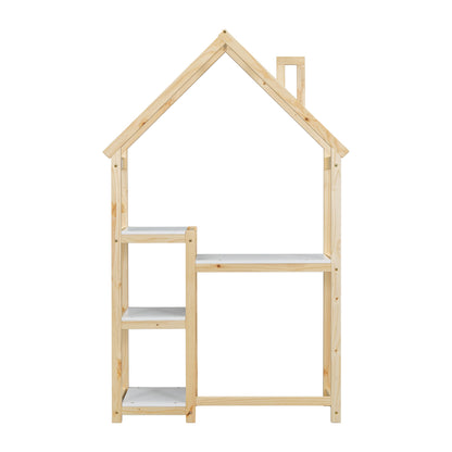 House-shaped Wooden writing Desk Kids study Table Bookshelf & Toy Storage Natural - Tampa Home & Garden Store