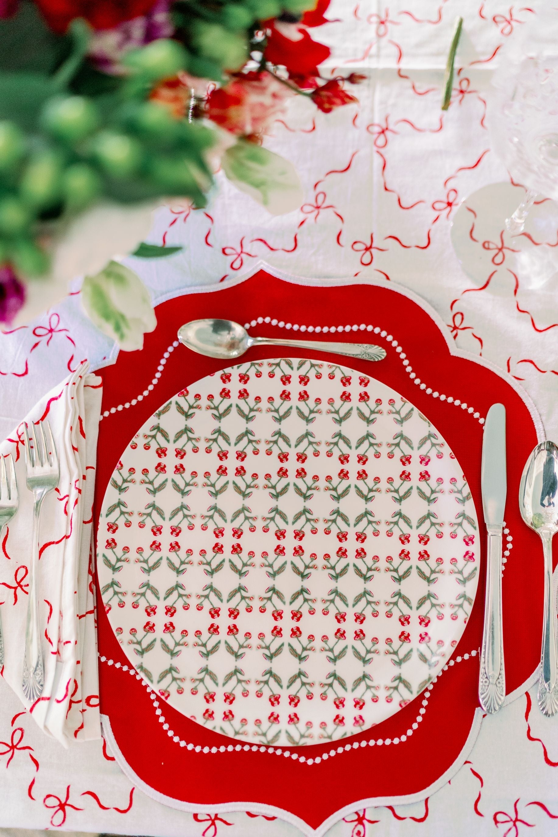 Antonia Holiday Berry china plates by Erin Donahue Tice, red berry motif on white, set of 4 on Tampa Home & Garden Store