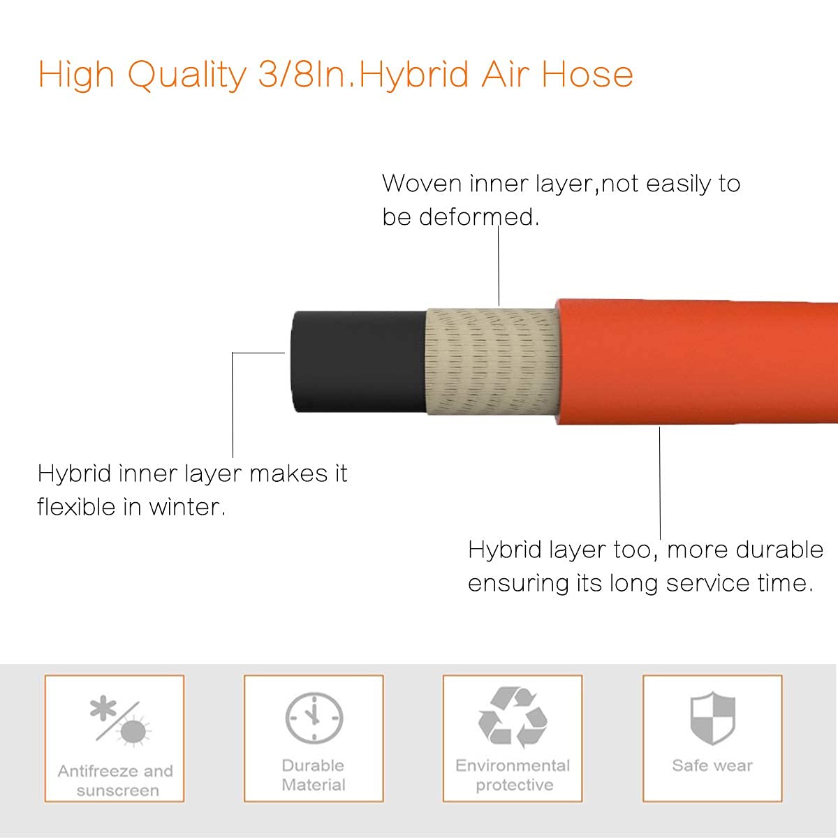 Enrouleur de tuyau d'air rétractable - Boîtier en PP - 3/8 po - 50 pi
