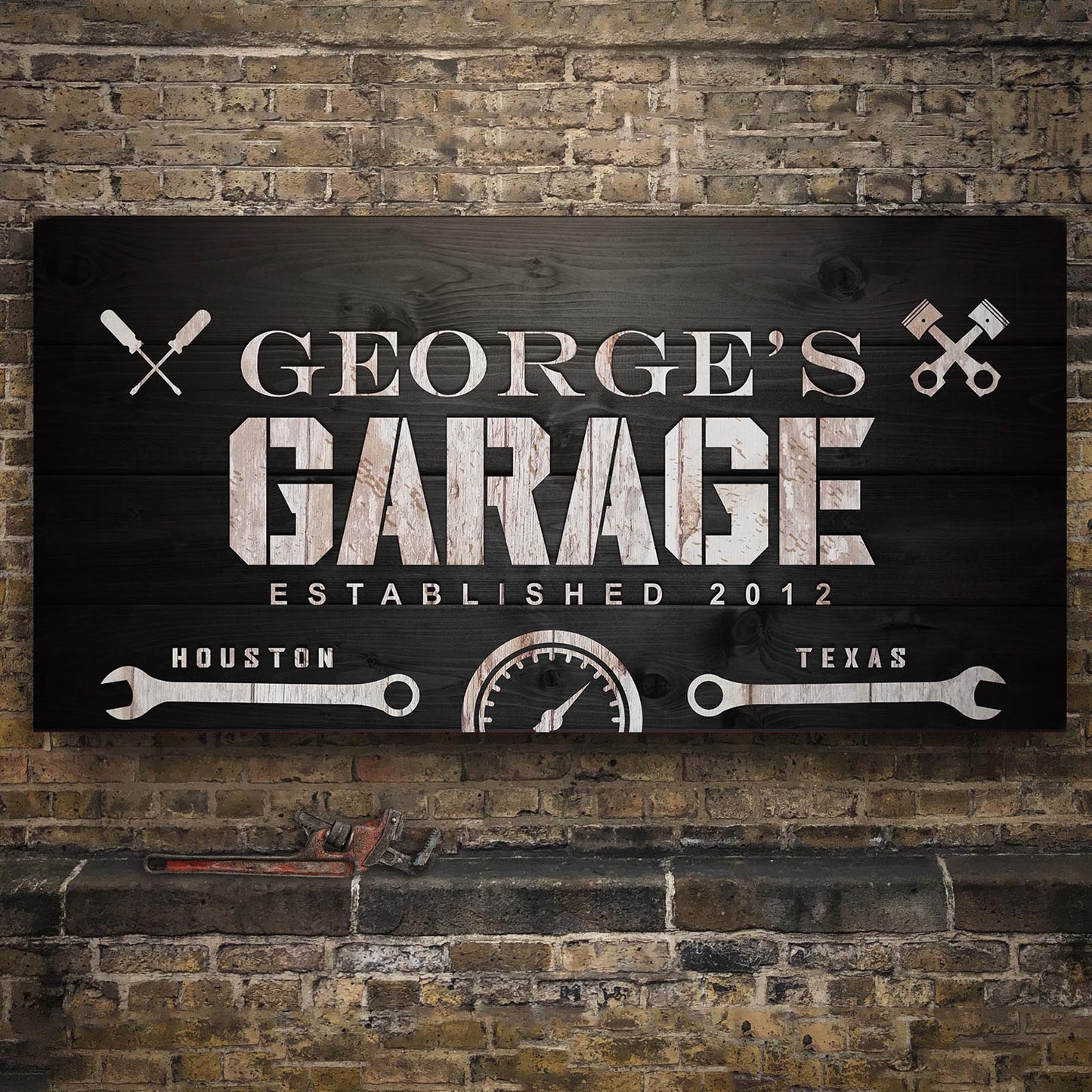 Man Cave Garage Sign canvas wall art with rustic dark wood background and vintage letters on Tampa Home & Garden Store