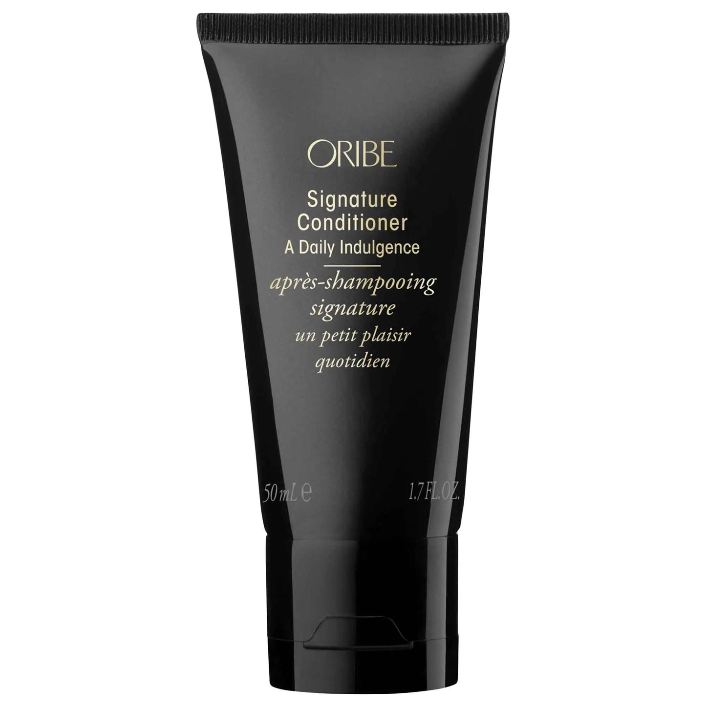 Oribe Signature Conditioner tube, black matte bottle with gold lettering, 50 mL on Tampa Home & Garden Store