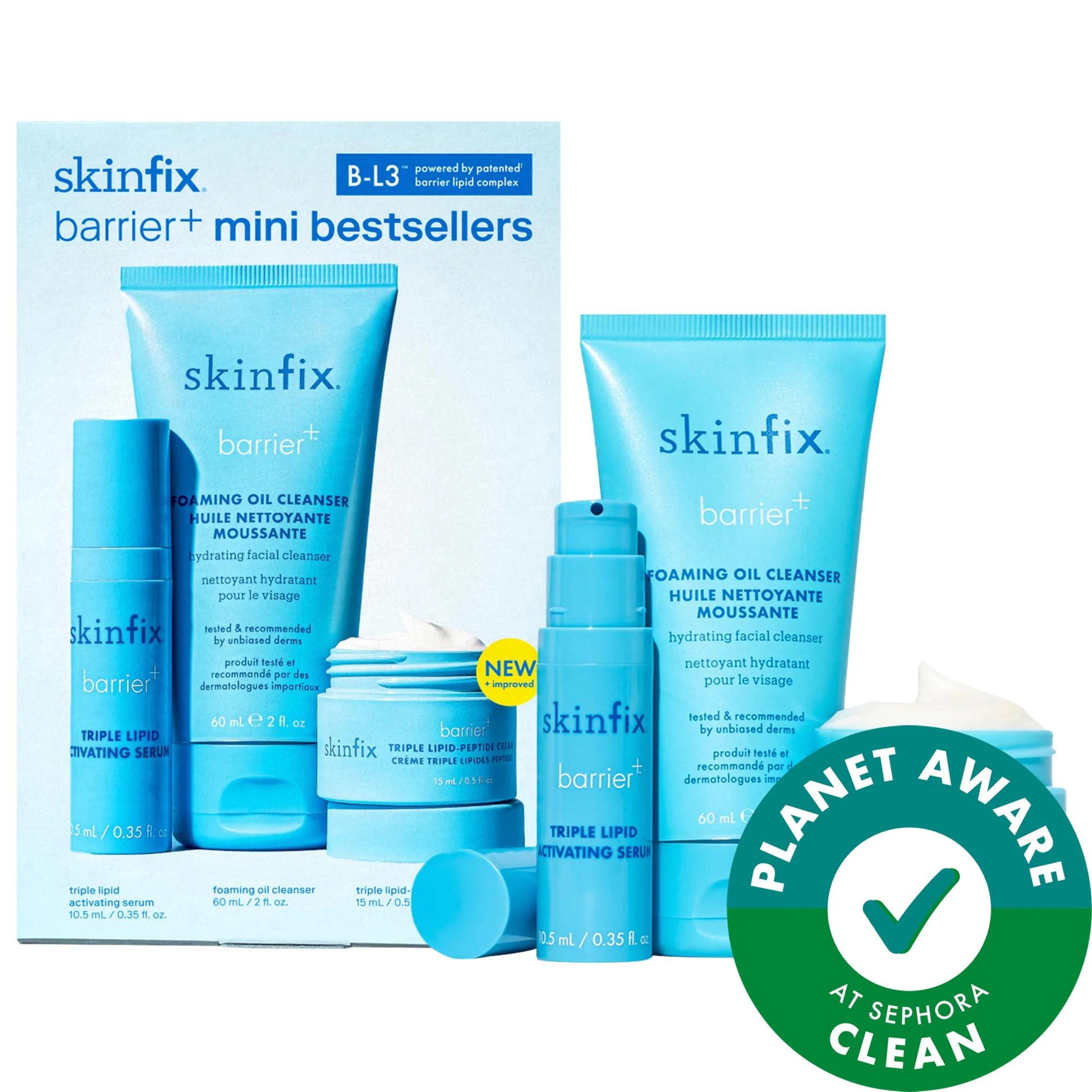 Skinfix Barrier+ mini bestsellers set in blue packaging with hydrating cleansers and serums on Tampa Home & Garden Store