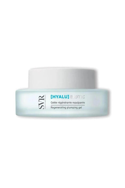 SVR Hyalu Biotic regenerating plumping gel in a pale blue jar with white lid on Tampa Home & Garden Store