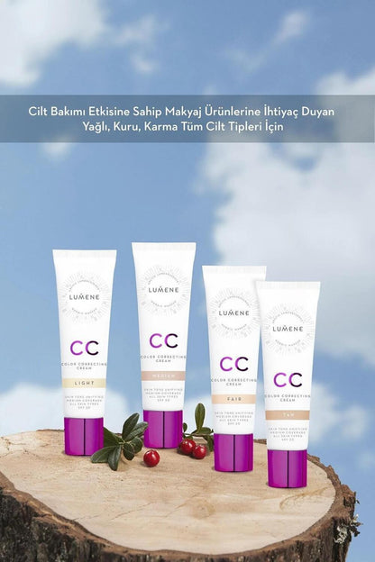 Lumene CC Cream SPF 20 color correcting foundation four tubes in light, medium, fair, tan on Tampa Home & Garden Store
