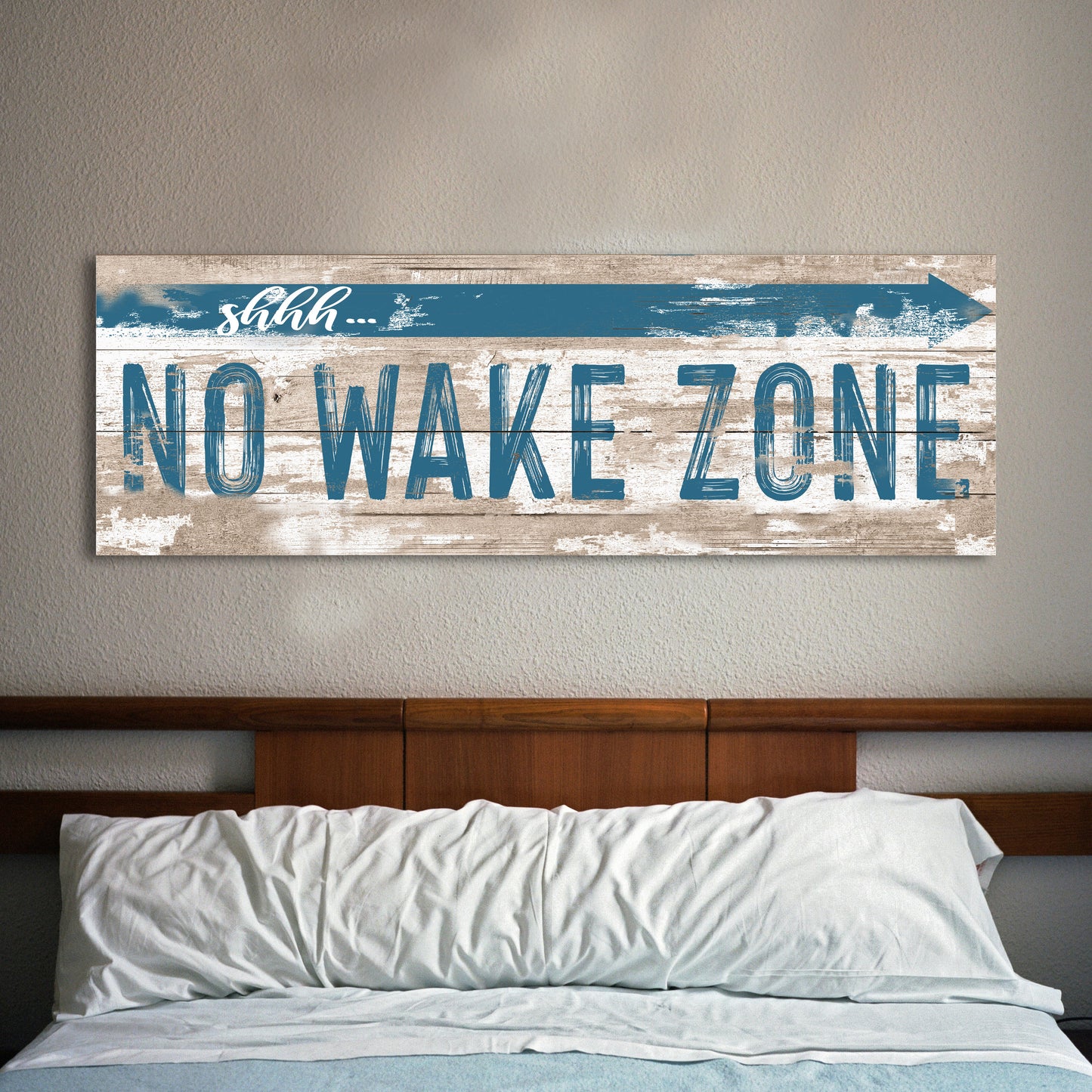 No Wake Zone Sign XIV canvas with wood and blue lettering Tailored Canvases on Tampa Home & Garden Store