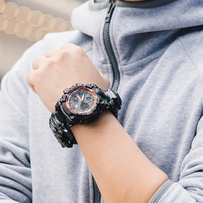 Stevvex survival mens sports watch with outdoor compass, rugged black case and red bezel on Tampa Home & Garden Store