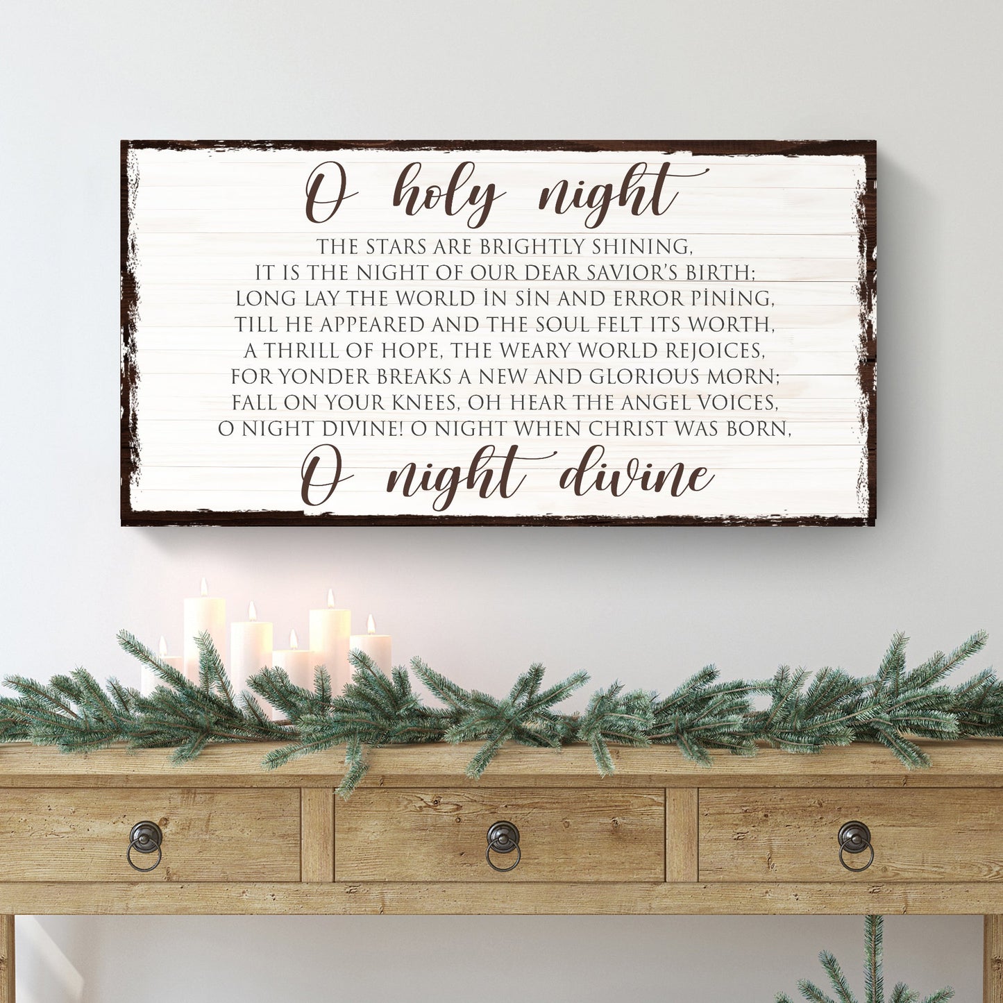 O Holy Night Christmas Sign II canvas crafting sign with brown frame Tailored Canvases on Tampa Home & Garden Store