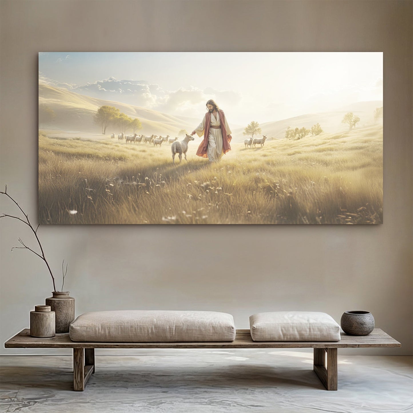 Canvas art 99 Faith Wall Art V by Tailored Canvases, pastoral scene with Jesus and sheep on Tampa Home & Garden Store