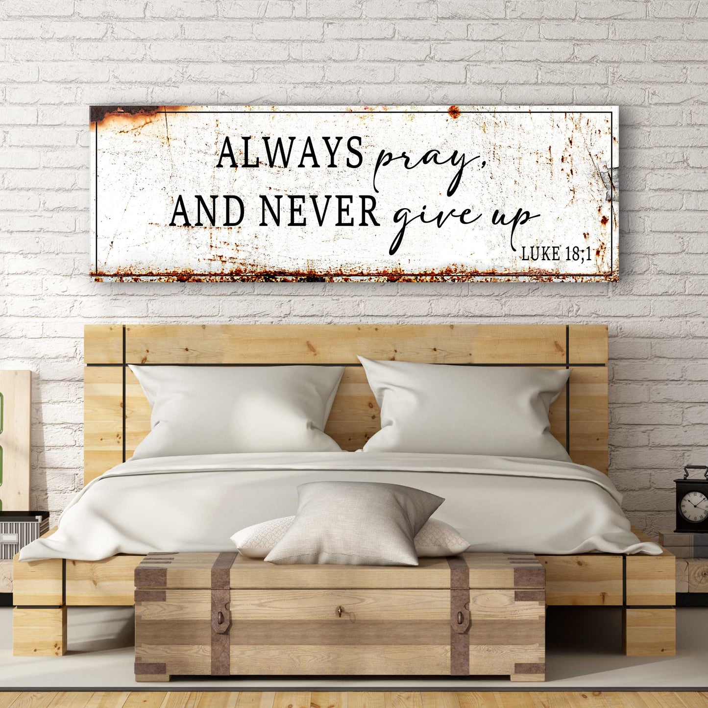 Canvas sign Always Pray And Never Give Up Luke 18:1, black script Tailored Canvases on Tampa Home & Garden Store