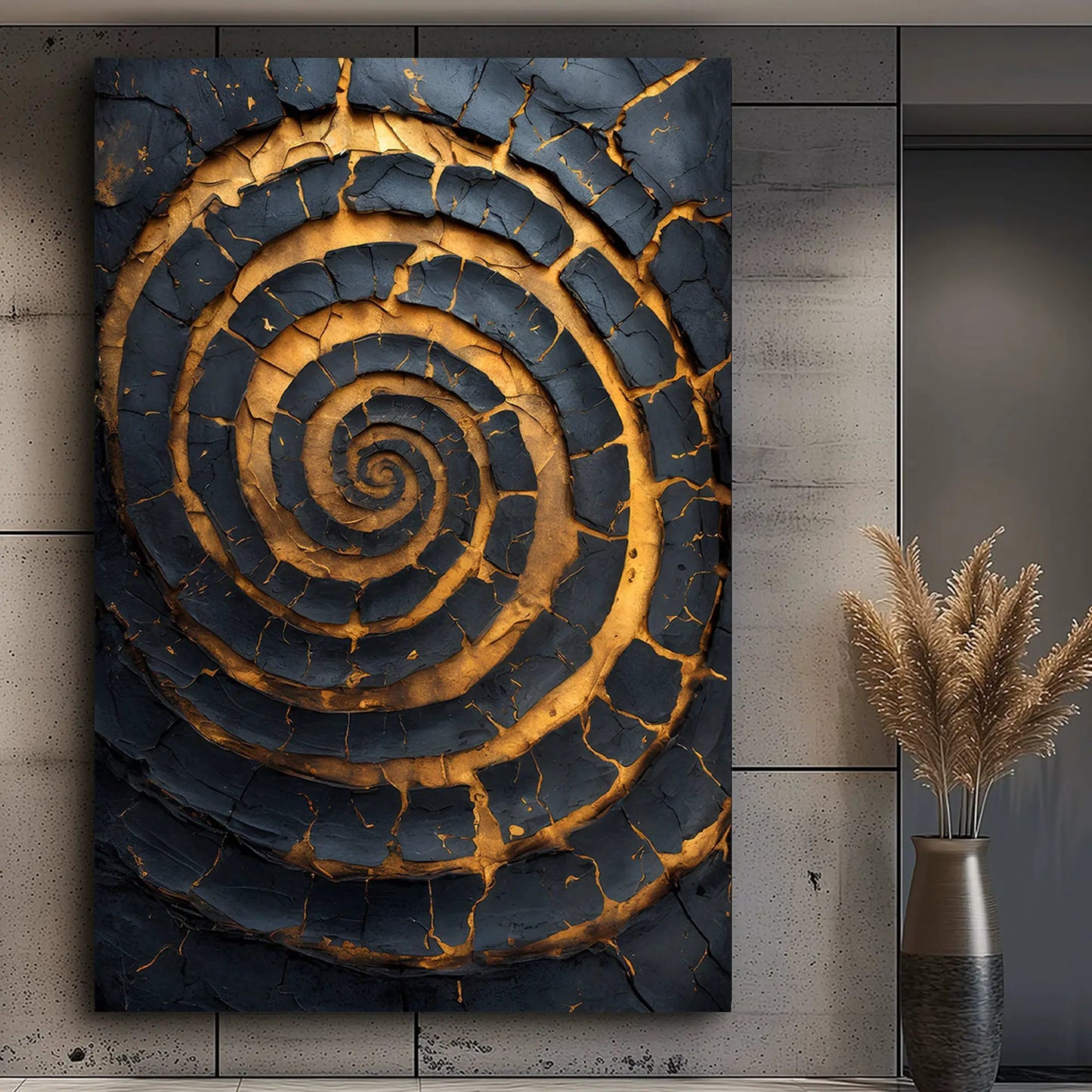 Canvas Black and Gold Spiral Wall Art by Tailored Canvases with cracked texture on Tampa Home & Garden Store
