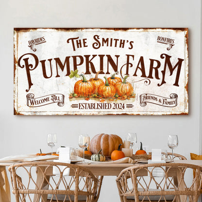 Canvas wall sign The Smith's Pumpkin Farm with pumpkins and rustic distressed edges on Tampa Home & Garden Store