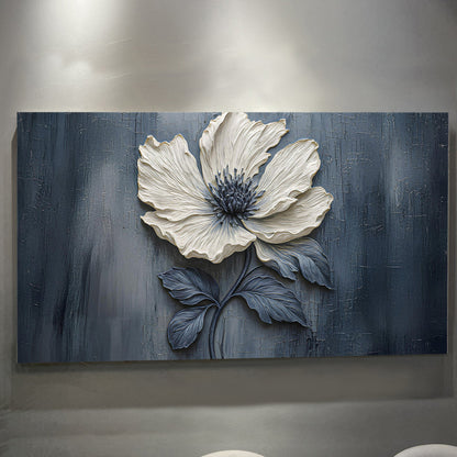 Floral Clay Relief Wall Art canvas with white flower on blue Tailored Canvases on Tampa Home & Garden Store