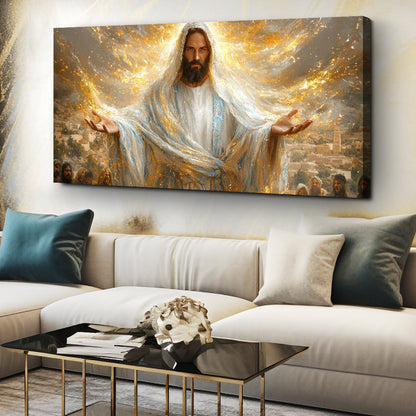 Creator Faith Wall Art canvas with gold aura and white robe by Tailored Canvases on Tampa Home & Garden Store
