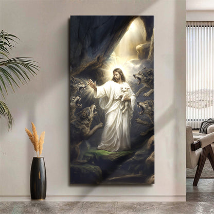 Canvas art Jesus protects the lamb from wolves XV Tailored Canvases crafting canvas on Tampa Home & Garden Store