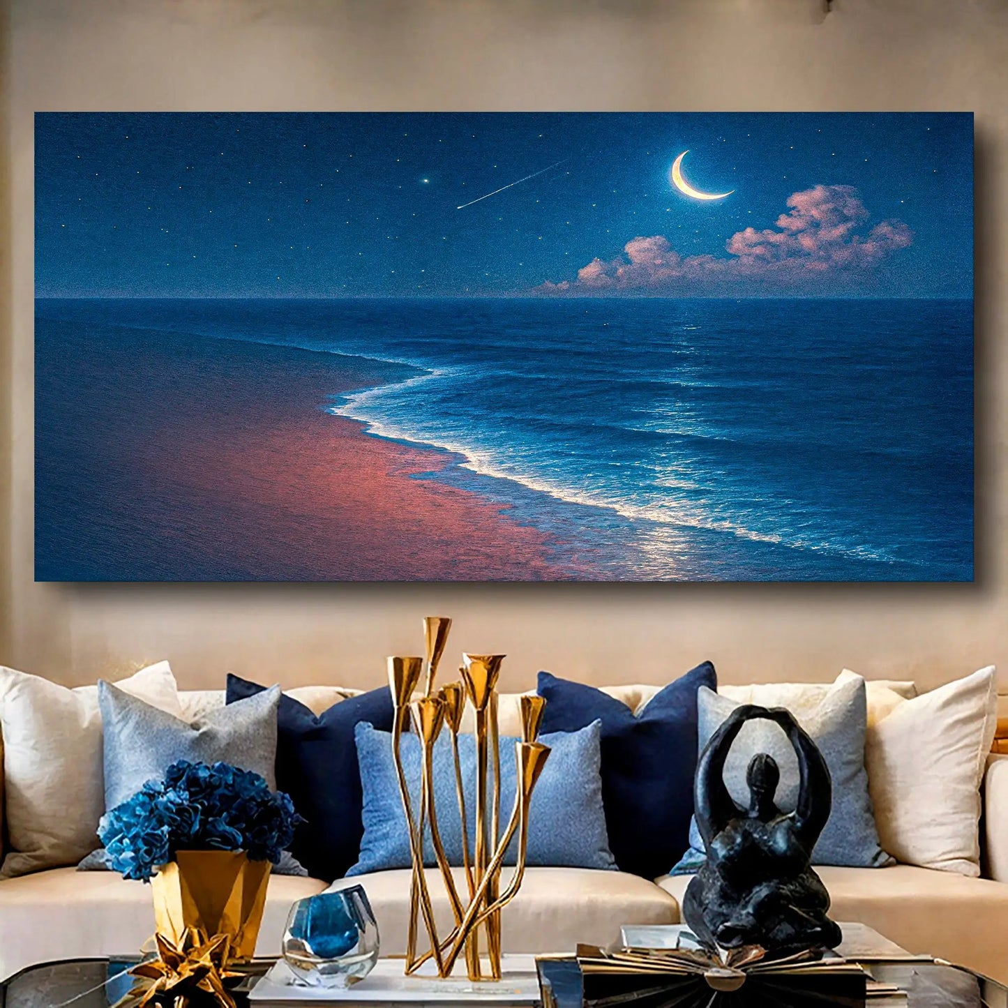 Beach Shoreline Coastal Wall Art V canvas by Tailored Canvases with starry night over blue ocean on Tampa Home & Garden Store