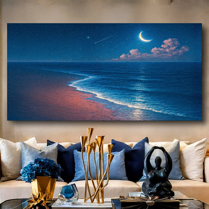 Beach Shoreline Coastal Wall Art V canvas by Tailored Canvases with starry night over blue ocean on Tampa Home & Garden Store