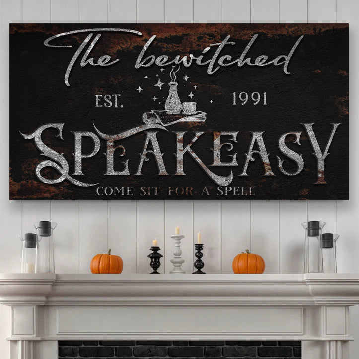 Canvas sign The Bewitched Speakeasy Halloween Sign III by Tailored Canvases, black design on Tampa Home & Garden Store