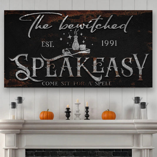 Canvas sign The Bewitched Speakeasy Halloween Sign III by Tailored Canvases, black design on Tampa Home & Garden Store