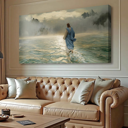 Walking on Water - Faith Wall Art VI canvas by Tailored Canvases blue figure in misty sea on Tampa Home & Garden Store