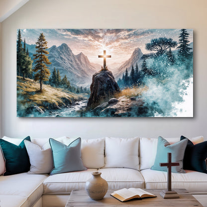 Cross On A Hill Faith Wall Art canvas Tailored Canvases mountain scene with cross and pines on Tampa Home & Garden Store