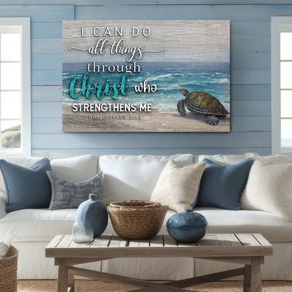 Canvas Tailored Canvases I Can Do All Things Through Christ with ocean and turtle on Tampa Home & Garden Store
