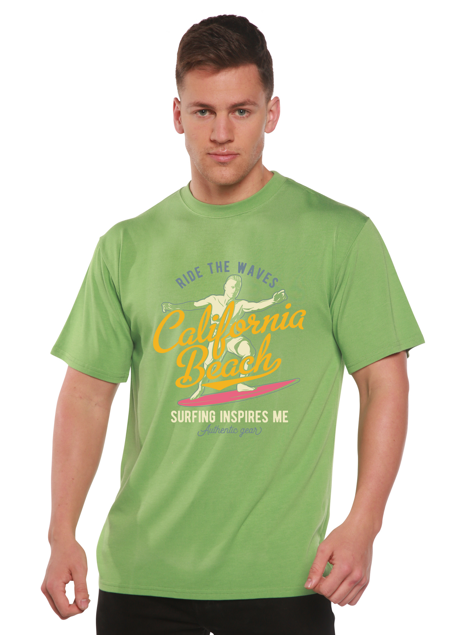 California Beach men's bamboo viscose shirt short sleeve with graphic print, green, Spun Bamboo on Tampa Home & Garden Store