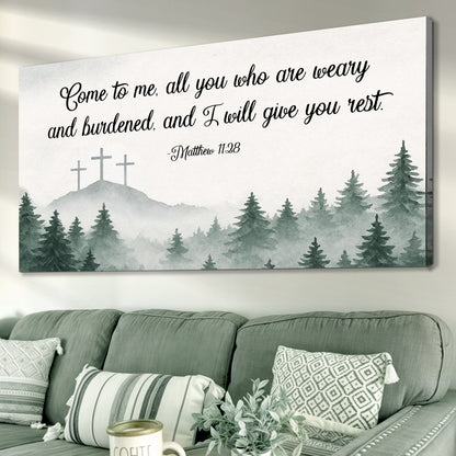 Canvas faith sign II Come to me Matthew 11:28 text over dim forest on Tampa Home & Garden Store