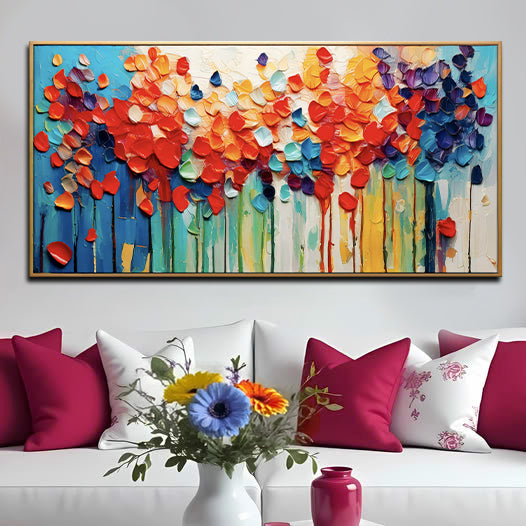 Colorful petals wall art canvas framed with rainbow blooms by Tailored Canvases on Tampa Home & Garden Store