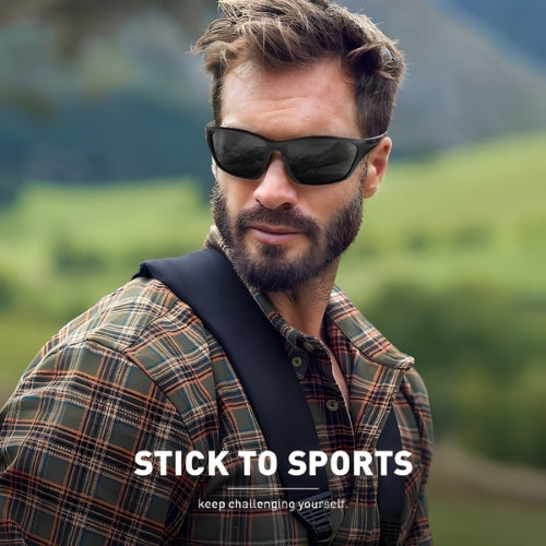 Polarized impact-resistant glasses for fishing, cycling, and shooting worn by man in plaid on Tampa Home & Garden Store