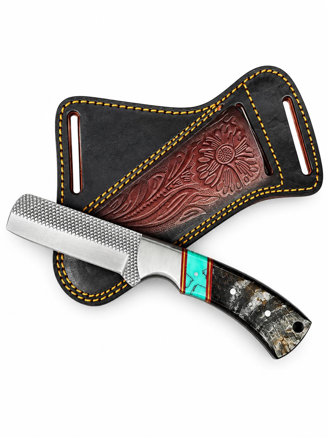 Titan Sierra Turquoise Ram Horn Skinner fixed blade knife with turquoise inlay on Tampa Home & Garden Store