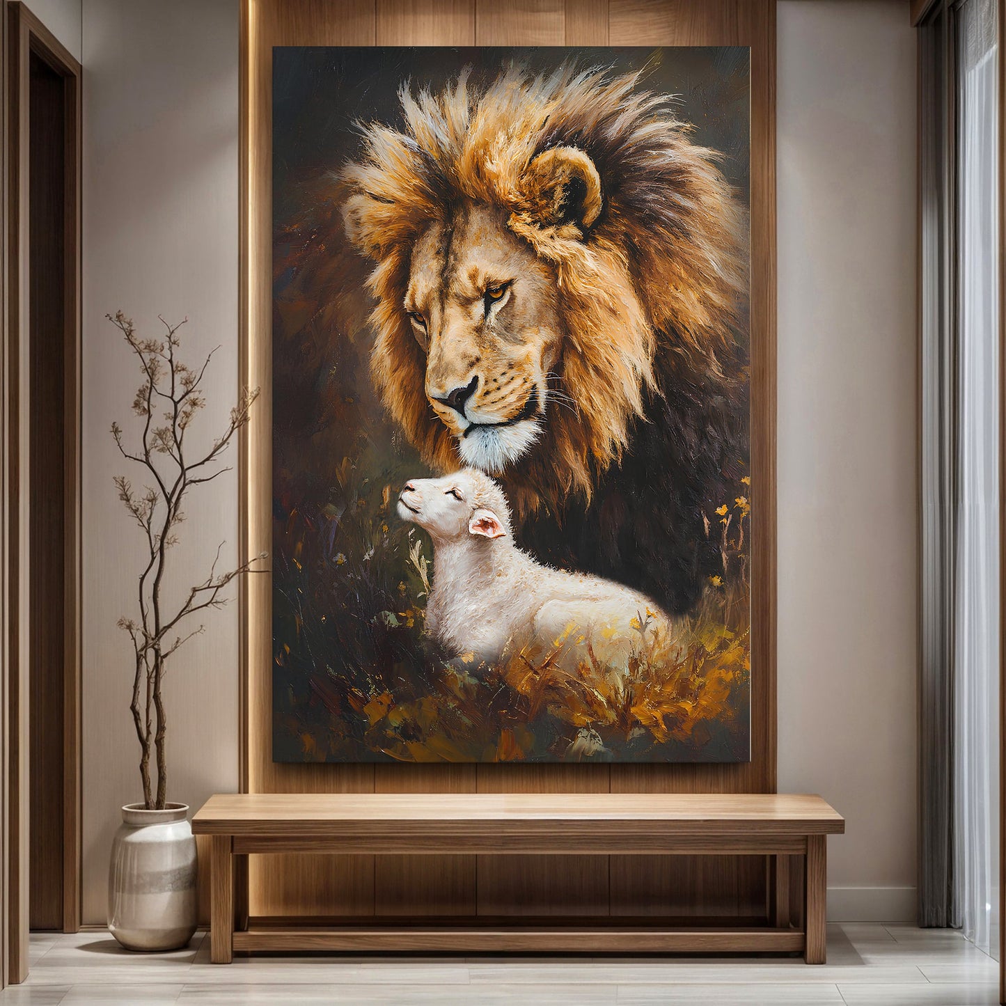 Lion And Sheep Faith Wall Art canvas by Tailored Canvases, regal lion with lamb on Tampa Home & Garden Store