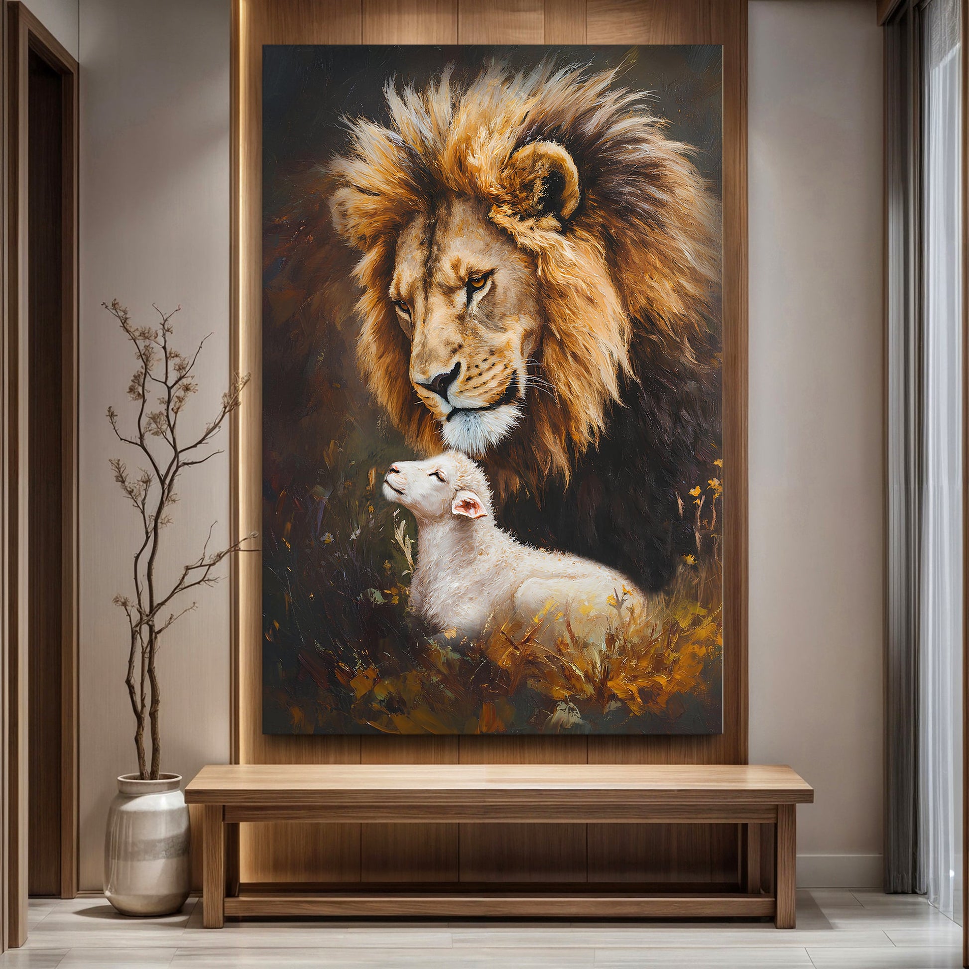 Lion And Sheep Faith Wall Art canvas by Tailored Canvases, regal lion with lamb on Tampa Home & Garden Store