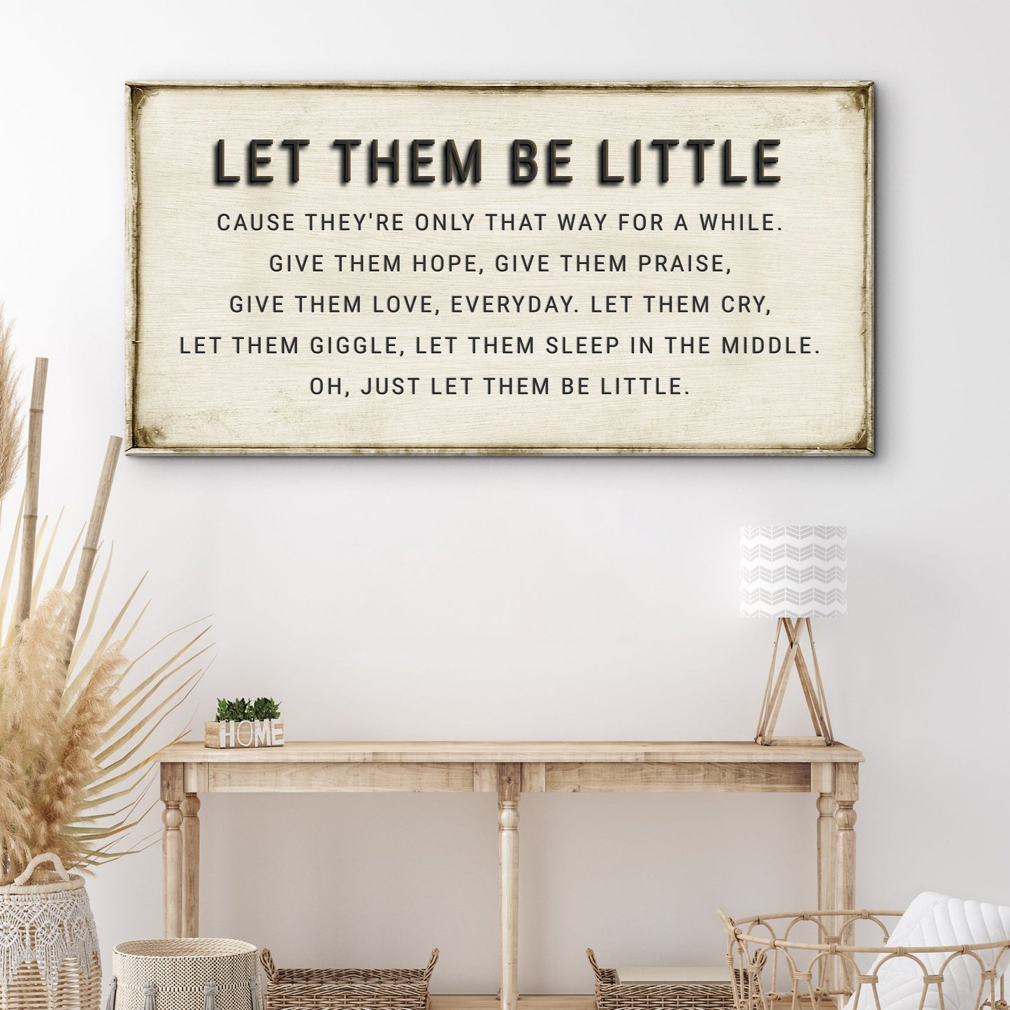 Let Them Be Little Playroom Sign canvas with cream and black text Tailored Canvases on Tampa Home & Garden Store